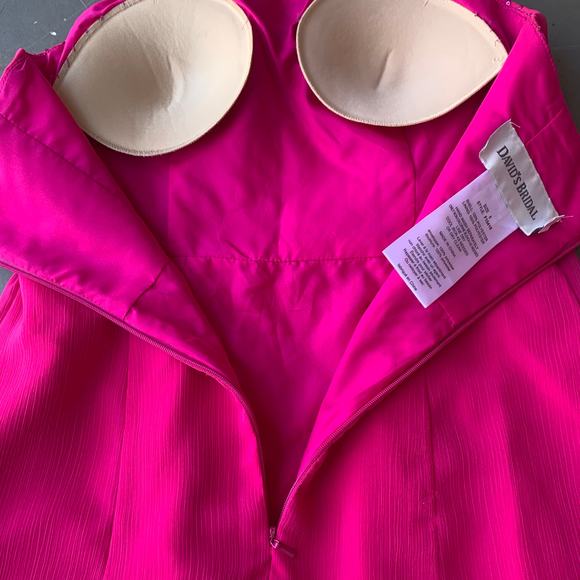 David's Bridal Dress Women's Size 6 Fuchsia Split Chiffon Party Strapless Sequin - Picture 3 of 6